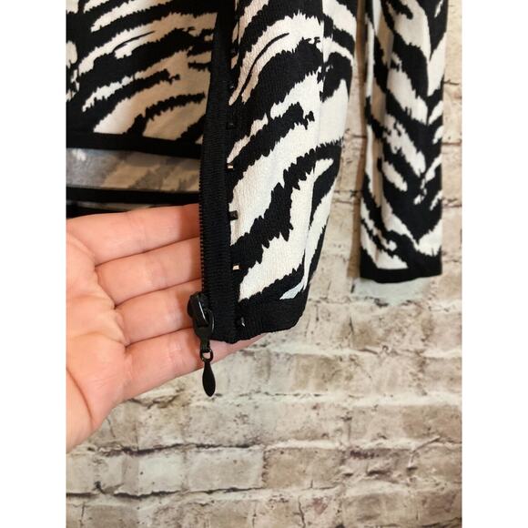 Fontana Top Womens Large Santana Knit Zebra Animal Print Layered Front Zip - Picture 9 of 14